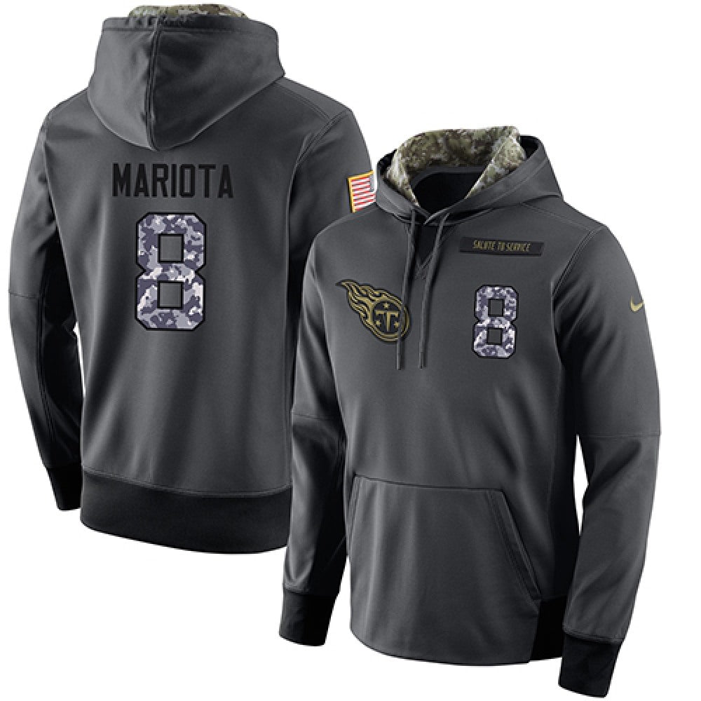 NFL Men's Tennessee Titans #8 Marcus Mariota Stitched Black Anthracite Salute to Service Player Performance Hoodie 