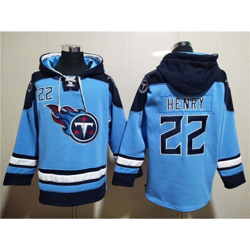 Men's Tennessee Titans #22 Derrick Henry Blue Lace-Up Pullover Hoodie 