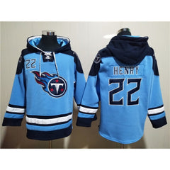 Men's Tennessee Titans #22 Derrick Henry Blue Lace-Up Pullover Hoodie 