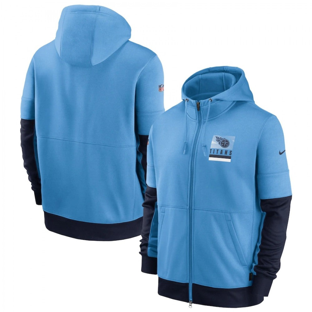 Men's Tennessee Titans Light Blue Sideline Impact Lockup Performance Full-Zip Hoodie 