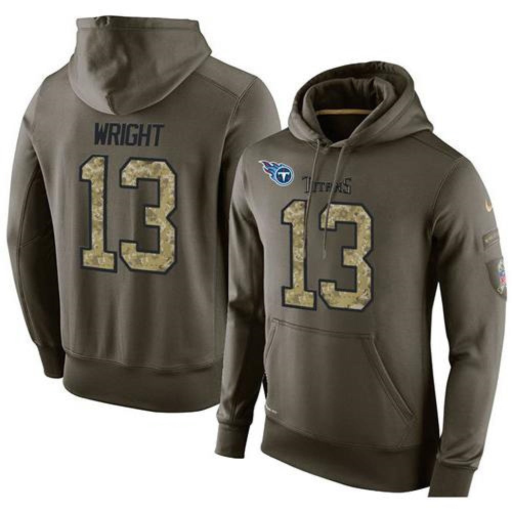 NFL Men's Tennessee Titans #13 Kendall Wright Stitched Green Olive Salute To Service KO Performance Hoodie 
