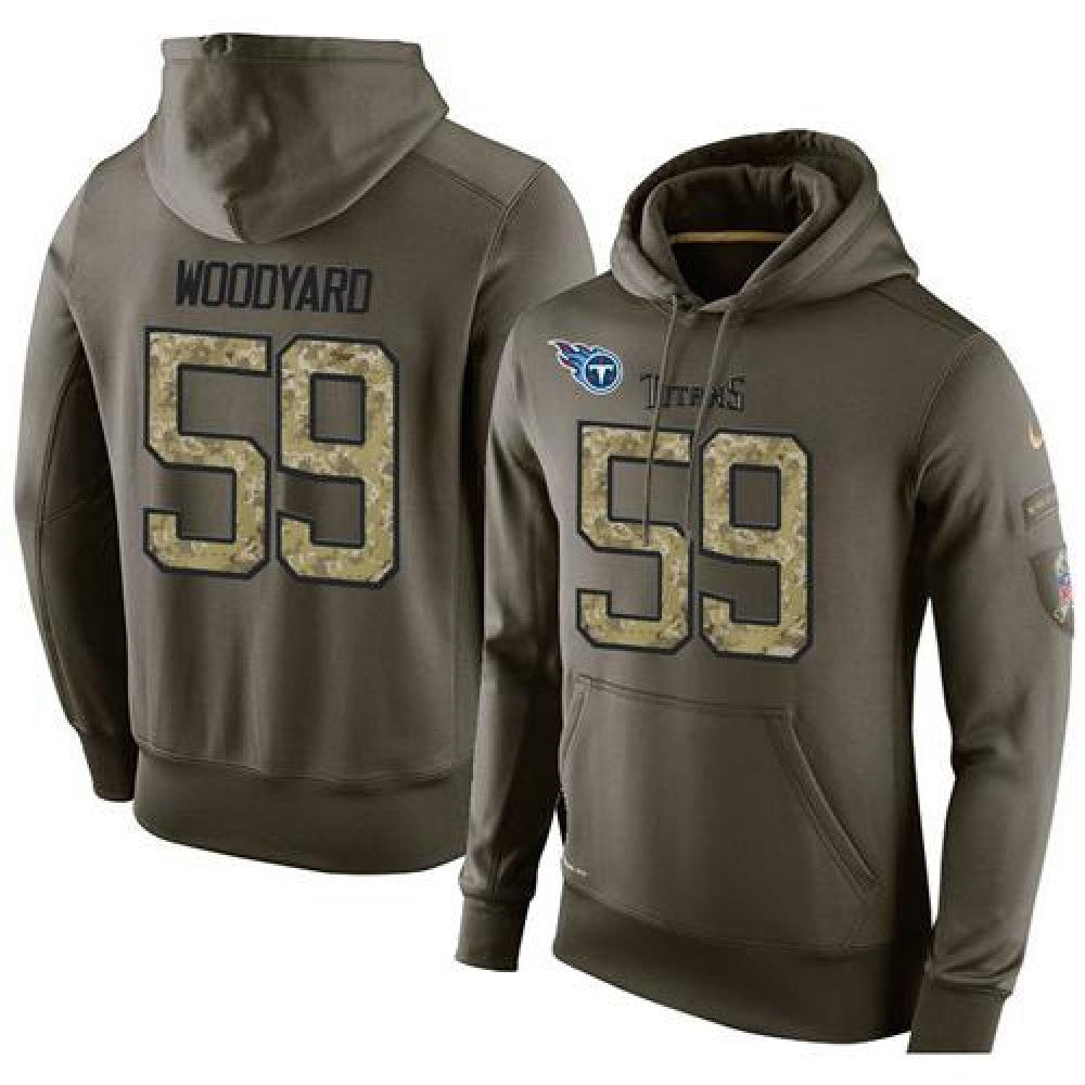 NFL Men's Tennessee Titans #59 Wesley Woodyard Stitched Green Olive Salute To Service KO Performance Hoodie 