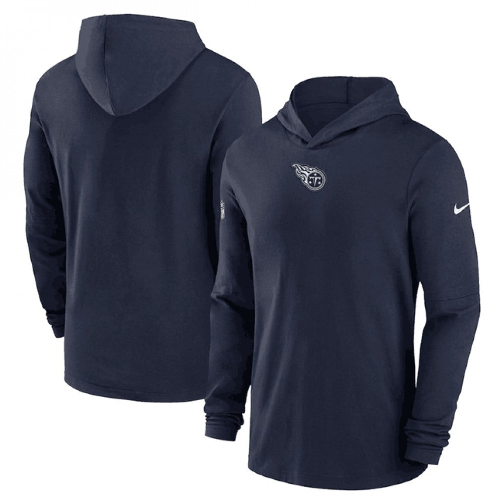 Men's Tennessee Titans Navy Sideline Performance Long Sleeve Hoodie T-Shirt 