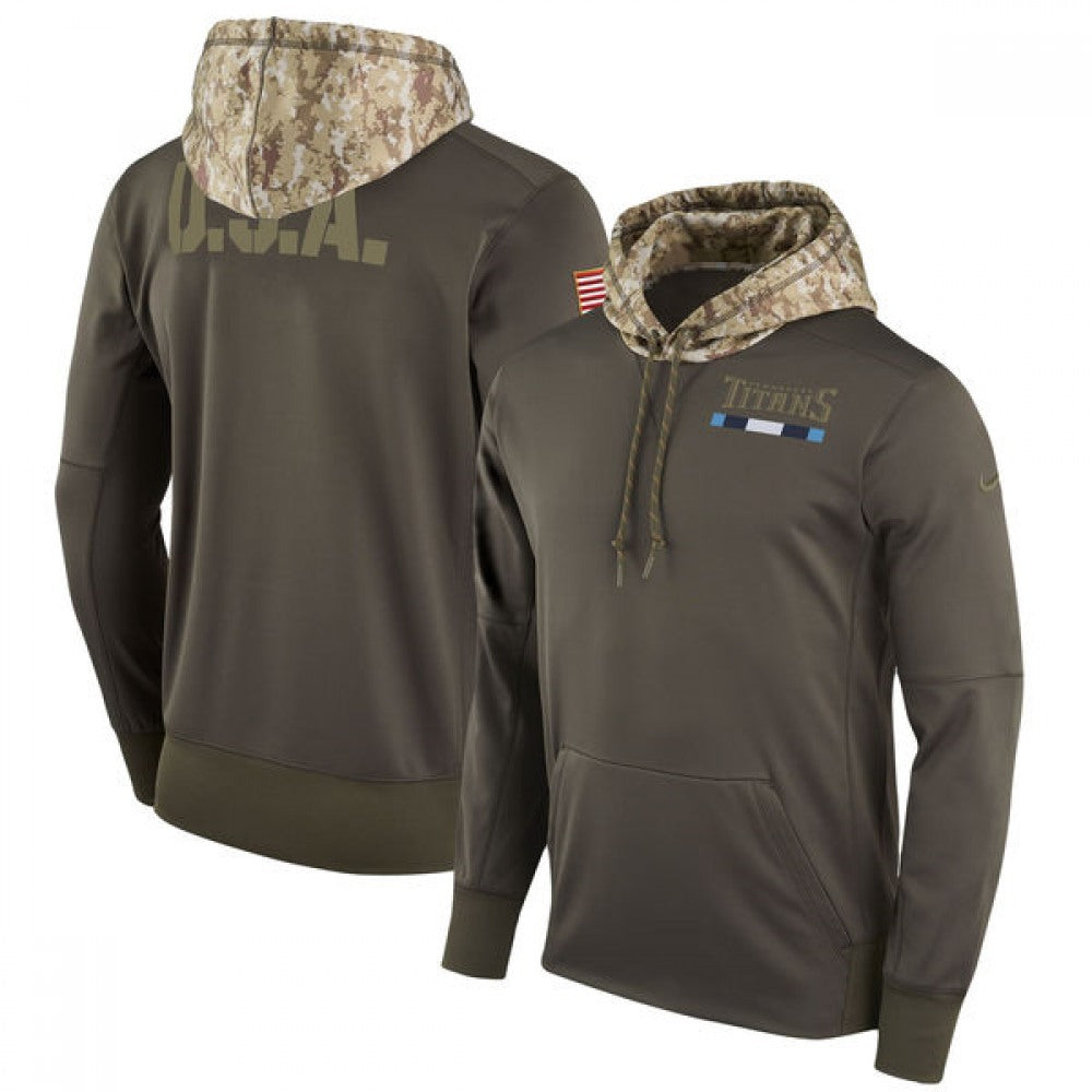 Men's Tennessee Titans Olive Salute to Service Sideline Therma Pullover Hoodie 