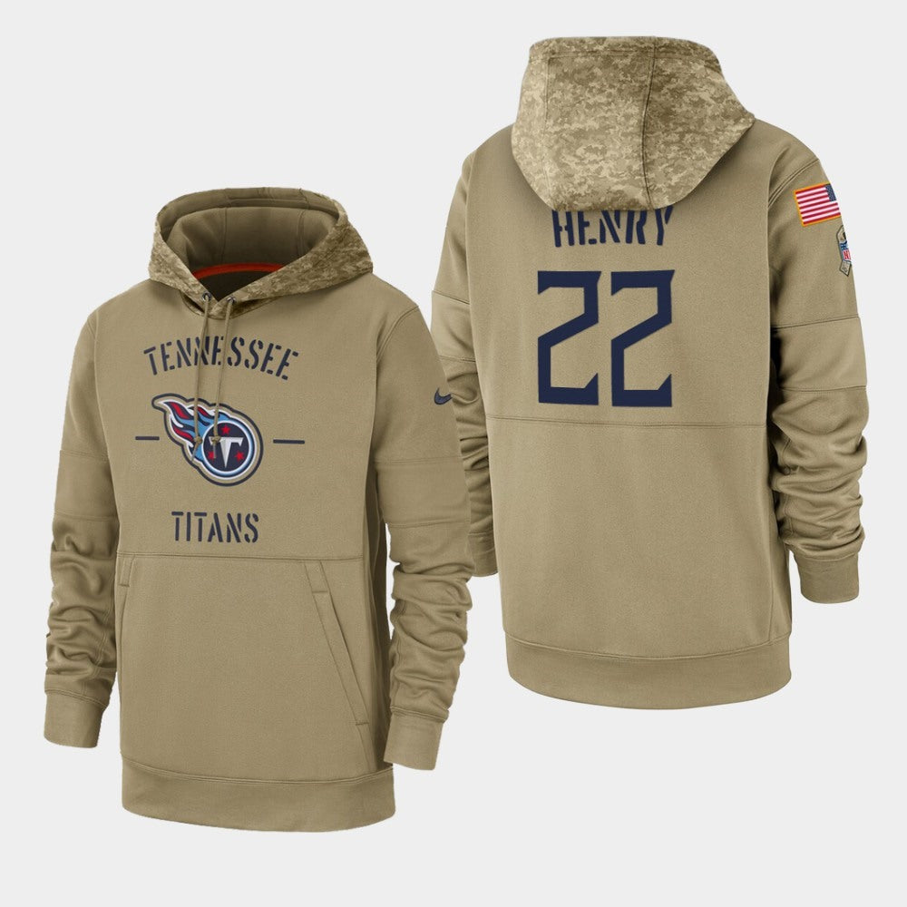 Men's Tennessee Titans #22 Derrick Henry Tan 2019 Salute to Service Sideline Therma Pullover Hoodie 
