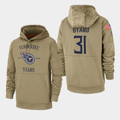 Men's Tennessee Titans #31 Kevin Byard Tan 2019 Salute to Service Sideline Therma Pullover Hoodie 