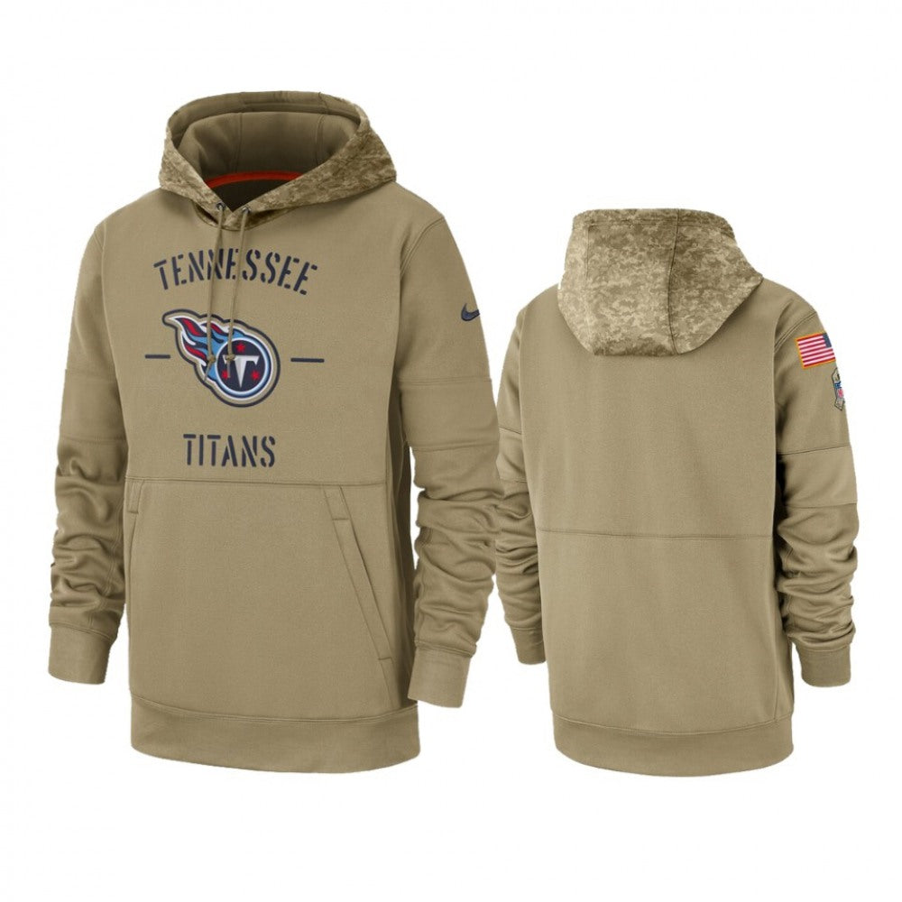 Men's Tennessee Titans Tan 2019 Salute to Service Sideline Therma Pullover Hoodie 