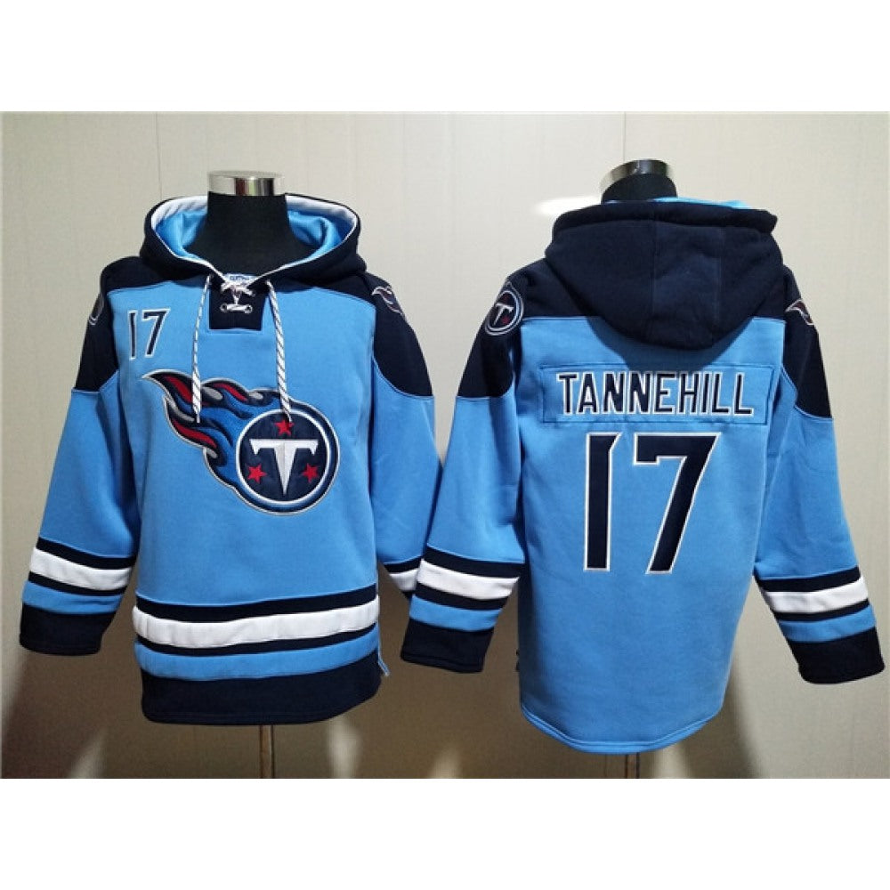 Men's Tennessee Titans #17 Ryan Tannehill Blue Lace-Up Pullover Hoodie 