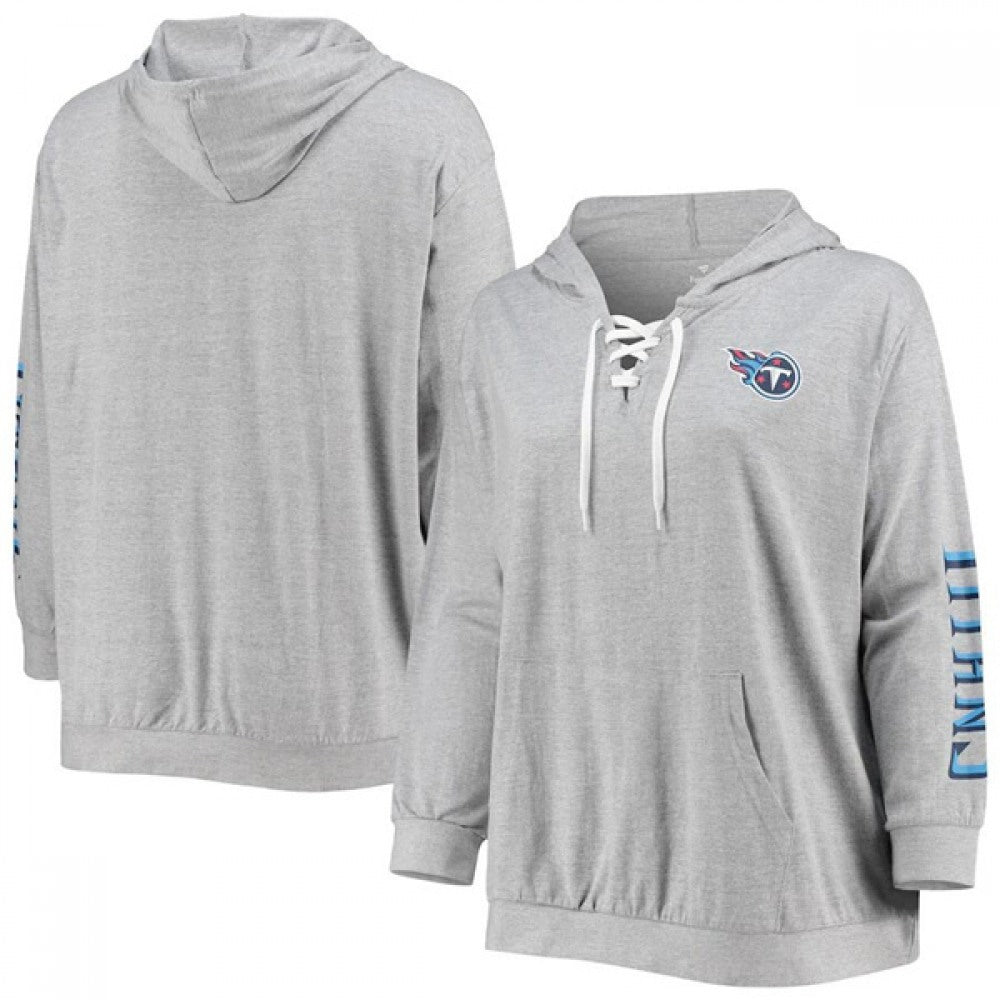 Women's Tennessee Titans Heathered Gray Lace-Up Pullover Hoodie 