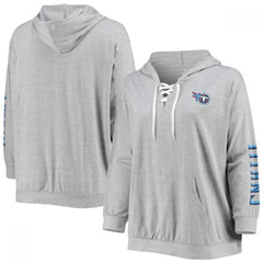 Women's Tennessee Titans Heathered Gray Lace-Up Pullover Hoodie 