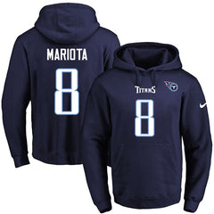 Titans #8 Marcus Mariota Navy Blue Name & Number Pullover NFL Hoodie 