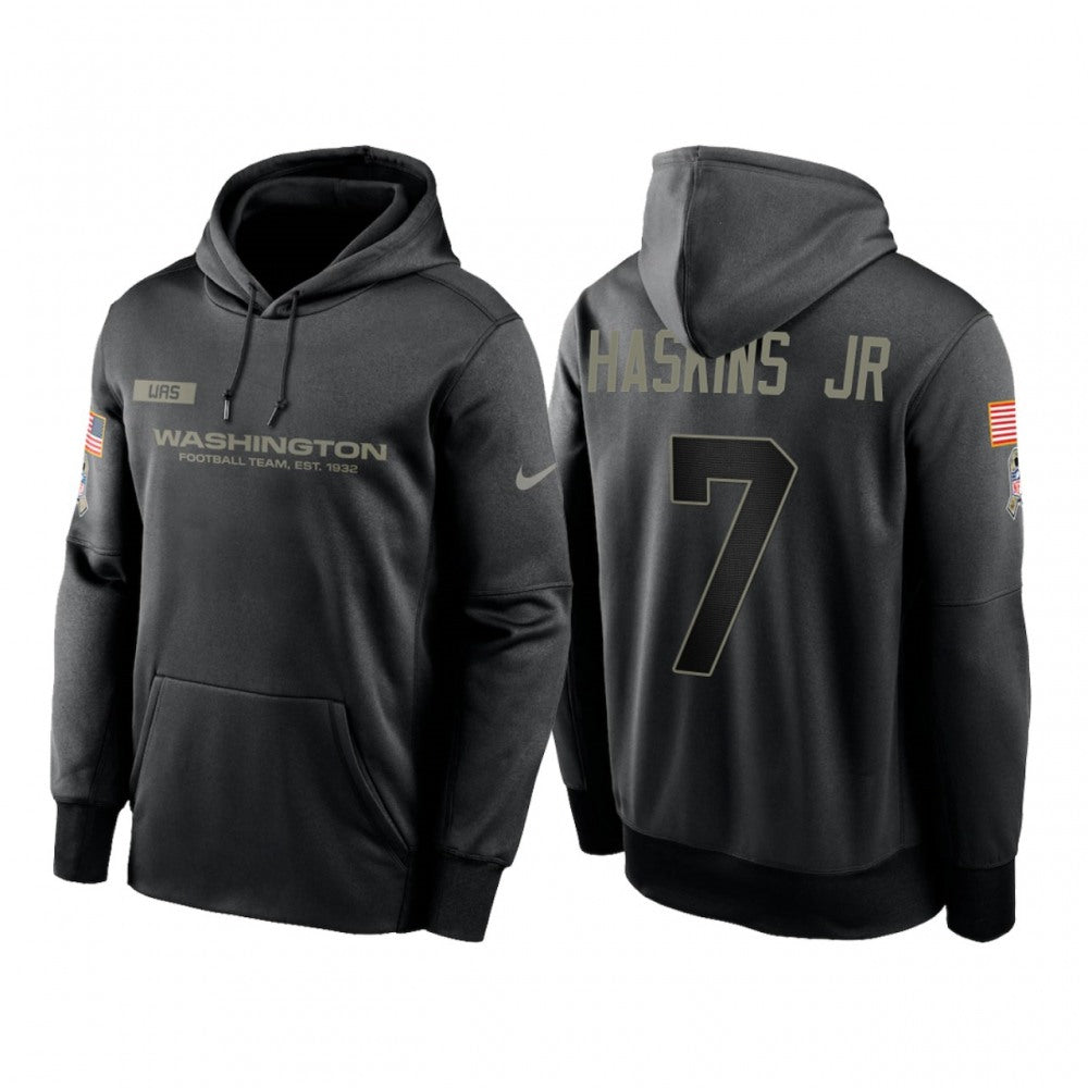 Men's Washington Football Team #7 Dwayne Haskins Jr. 2020 Black Salute to Service Sideline Performance Pullover Hoodie 
