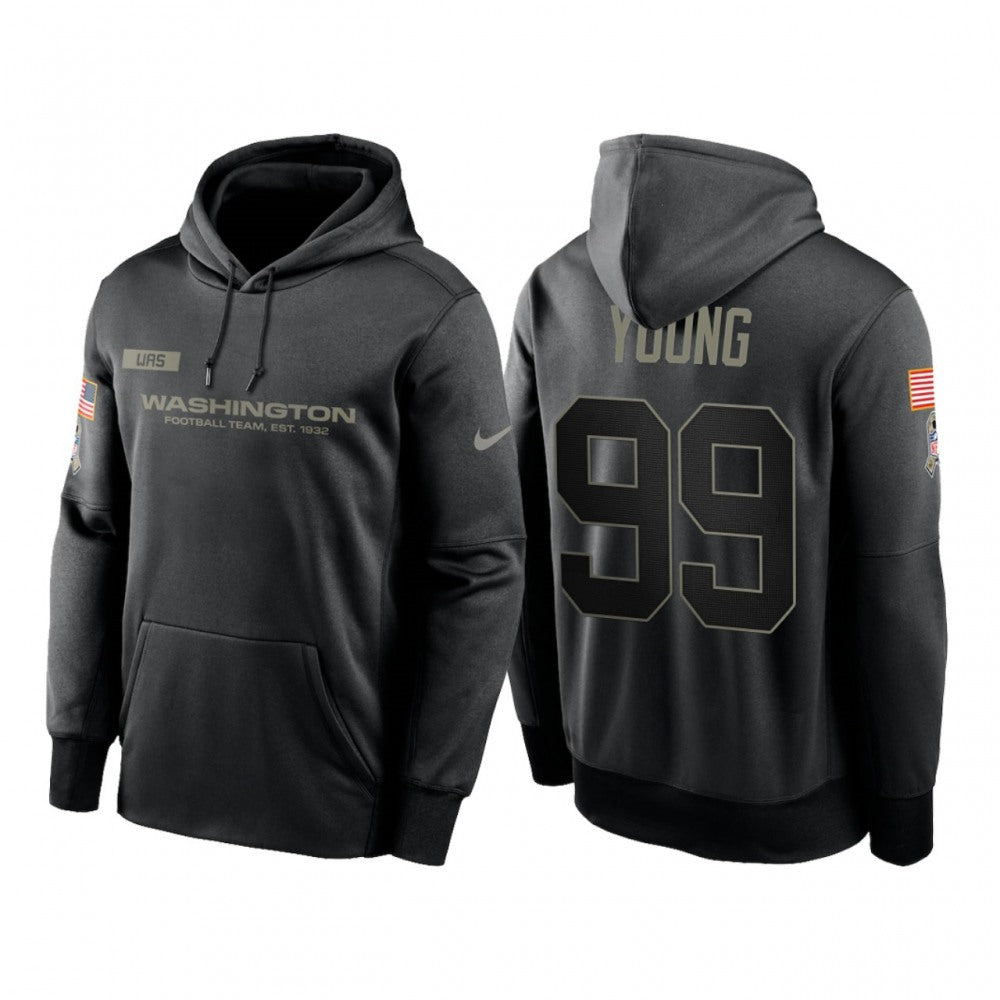 Men's Washington Football Team #99 Chase Young 2020 Black Salute to Service Sideline Performance Pullover Hoodie 