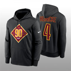Men's Washington Commanders #4 Taylor Heinicke Black 90th Anniversary Performance Pullover Hoodie 