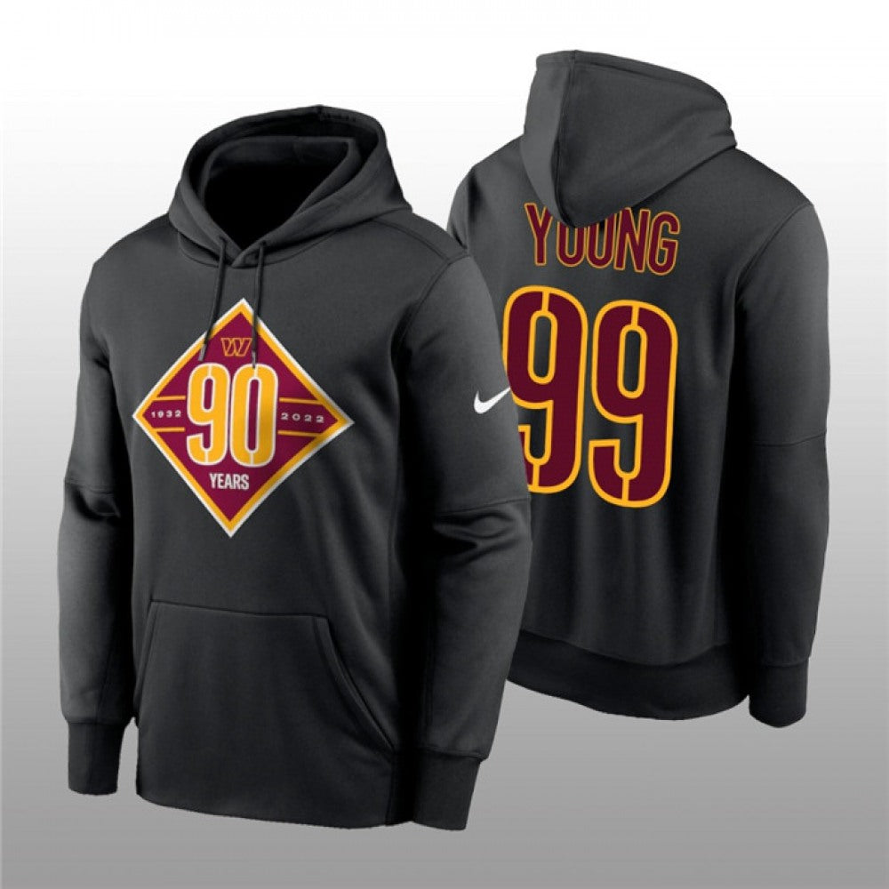 Men's Washington Commanders #99 Chase Young Black 90th Anniversary Performance Pullover Hoodie 