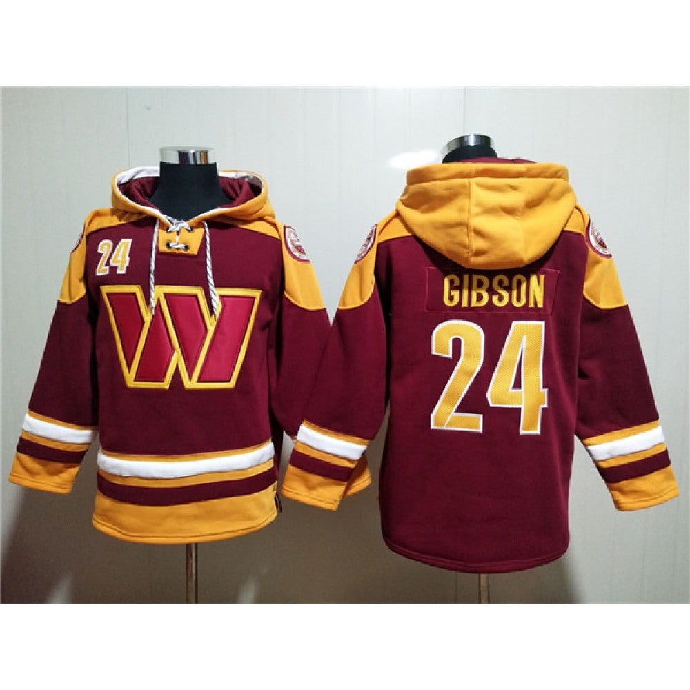 Men's Washington Commanders #24 Antonio Gibson Burgundy Lace-Up Pullover Hoodie 