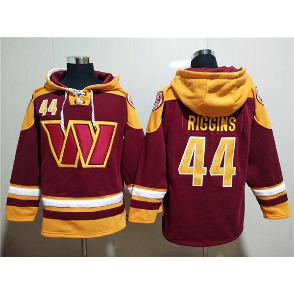 Men's Washington Commanders #44 John Riggins Burgundy Lace-Up Pullover Hoodie 