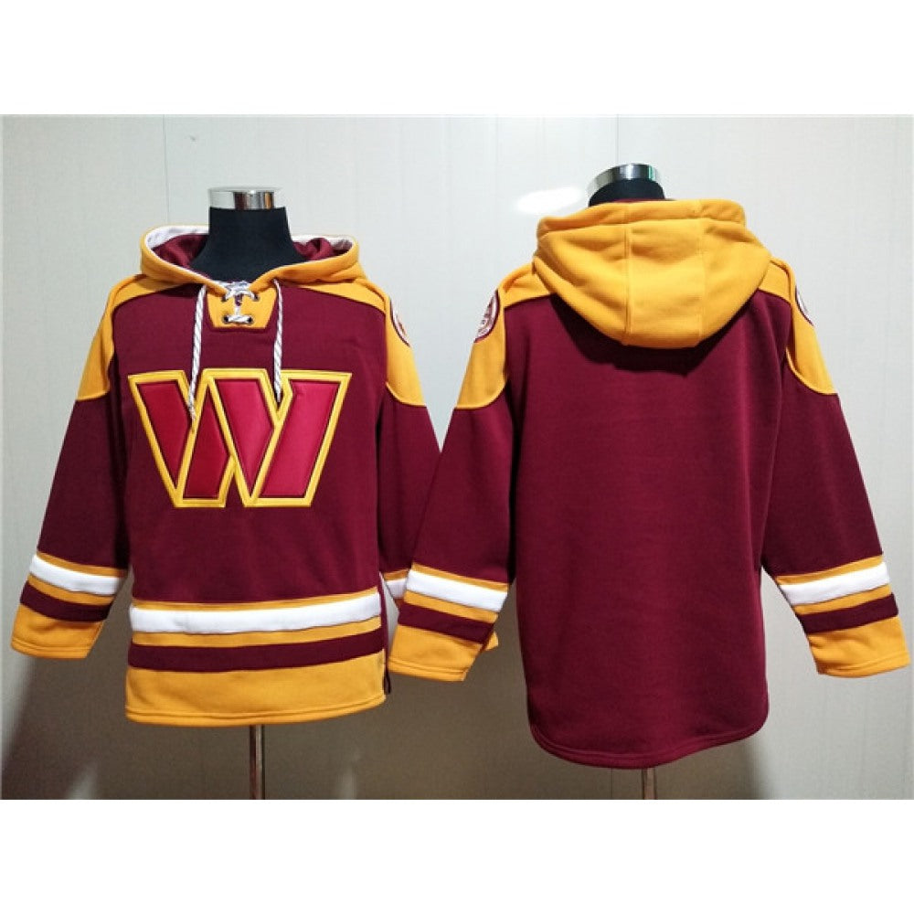 Men's Washington Commanders Blank Burgundy Lace-Up Pullover Hoodie 