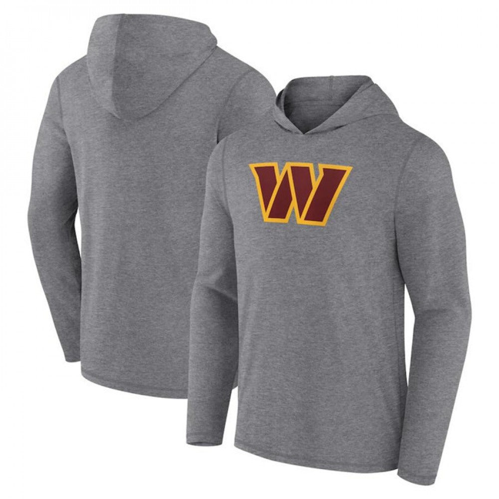 Men's Washington Commanders Heather Gray Primary Logo Long Sleeve Hoodie T-Shirt 