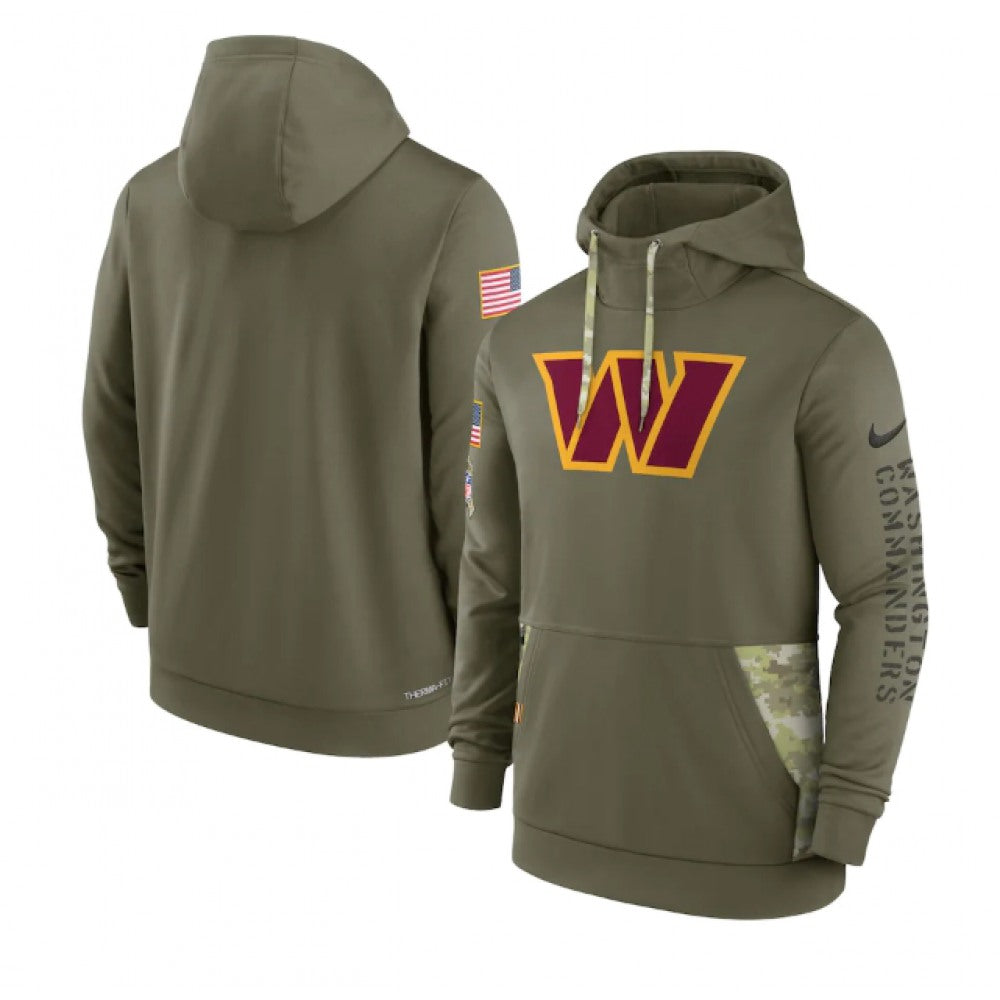 Men's Washington Commanders 2022 Olive Salute to Service Therma Performance Pullover Hoodie 