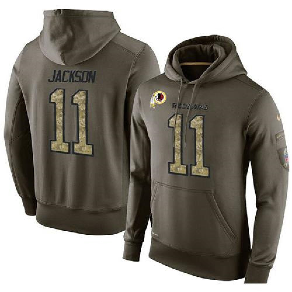 NFL Men's Washington Redskins #11 DeSean Jackson Stitched Green Olive Salute To Service KO Performance Hoodie 