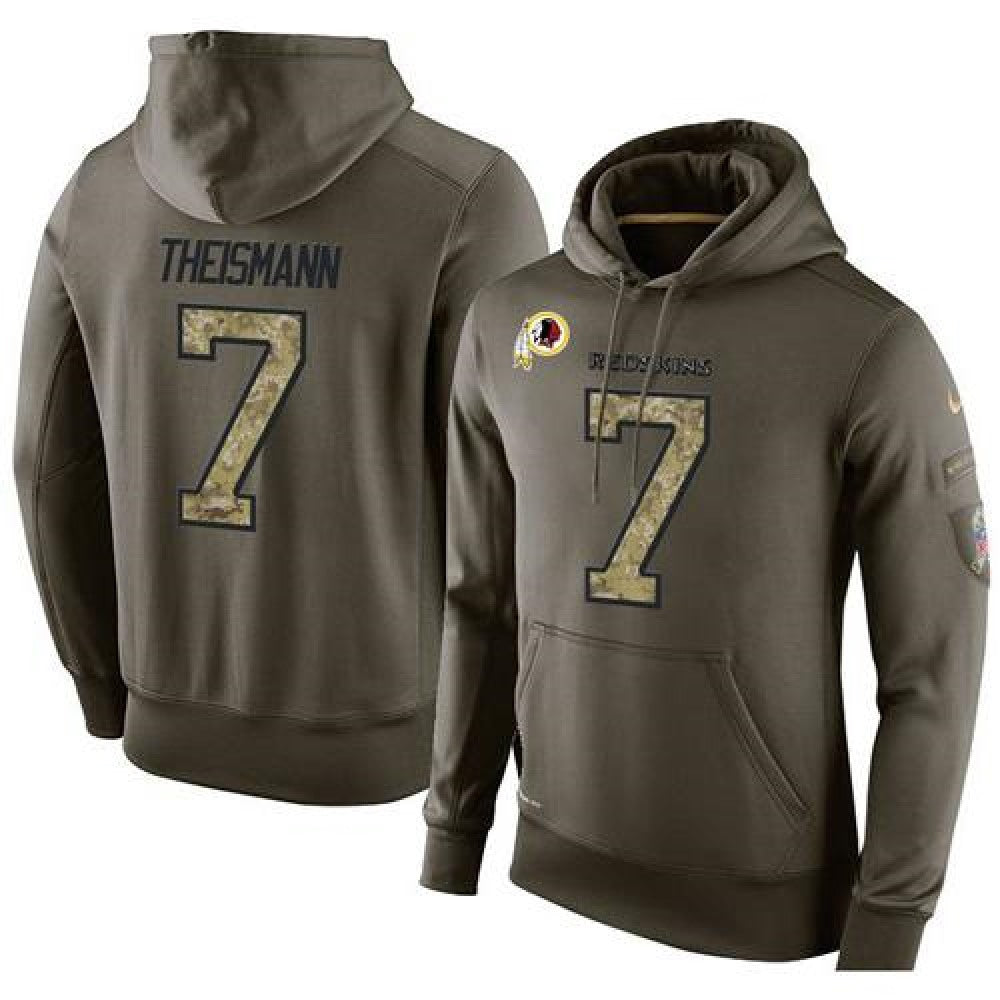 NFL Men's Washington Redskins #7 Joe Theismann Stitched Green Olive Salute To Service KO Performance Hoodie 