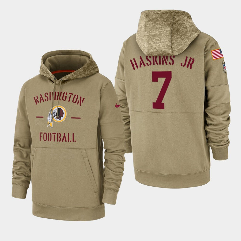 Men's Washington Redskins #7 Dwayne Haskins JR Tan 2019 Salute to Service Sideline Therma Pullover Hoodie 
