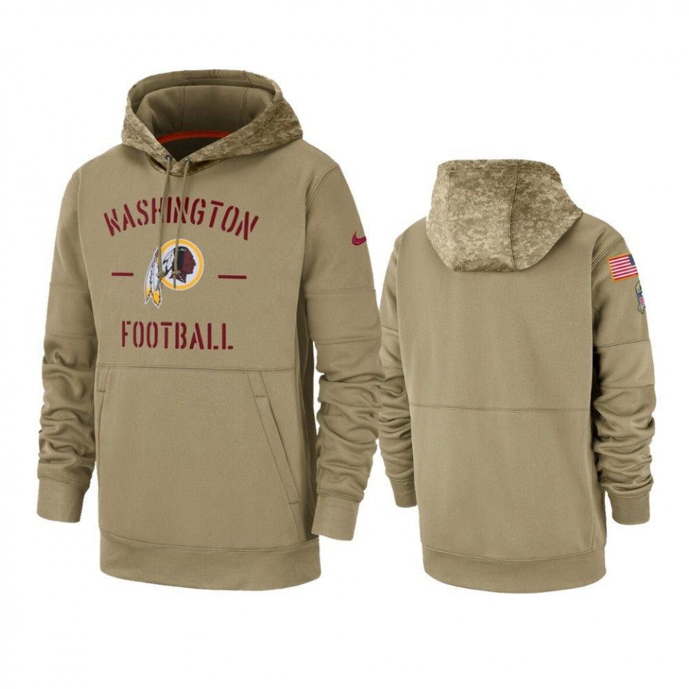 Men's Washington Redskins Tan 2019 Salute to Service Sideline Therma Pullover Hoodie 