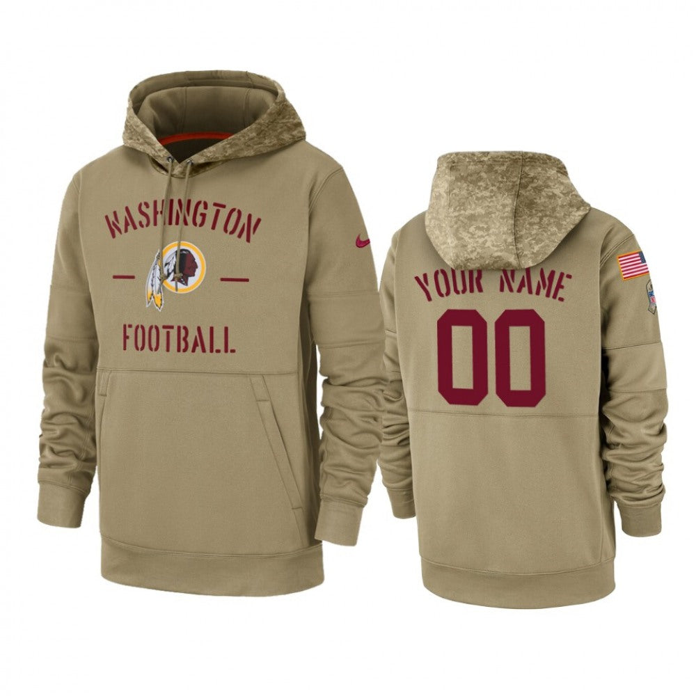 Men's Washington Redskins Customized Tan 2019 Salute to Service Sideline Therma Pullover Hoodie 