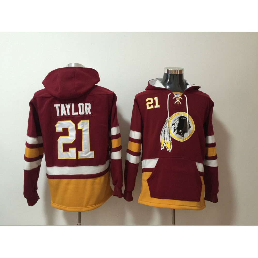 Men's Washington Redskins #21 Sean Taylor Burgundy Red All Stitched NFL Hoodie Sweatshirt 