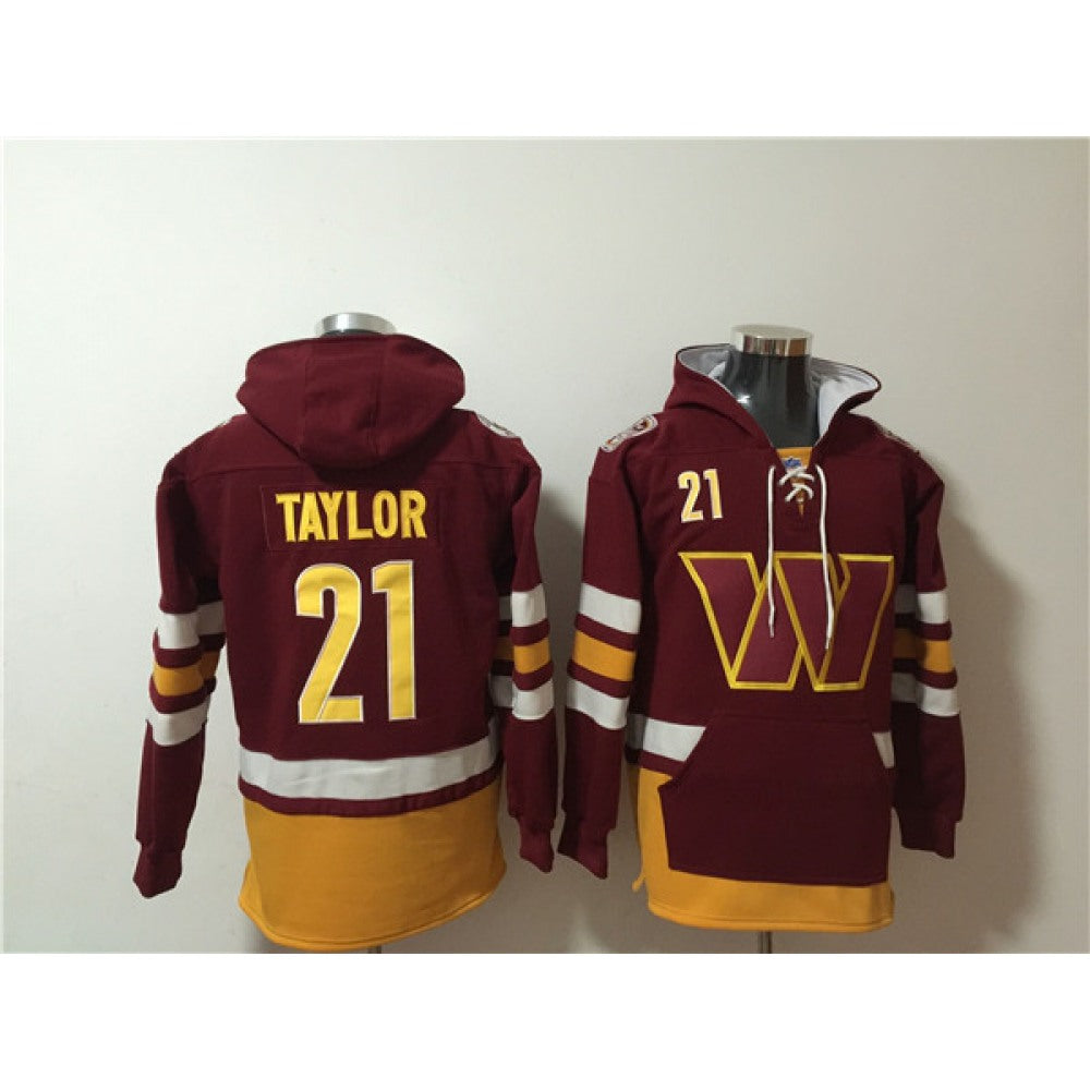 Men's Washington Commanders #21 Sean Taylor Yellow/Burgundy Lace-Up Pullover Hoodie 