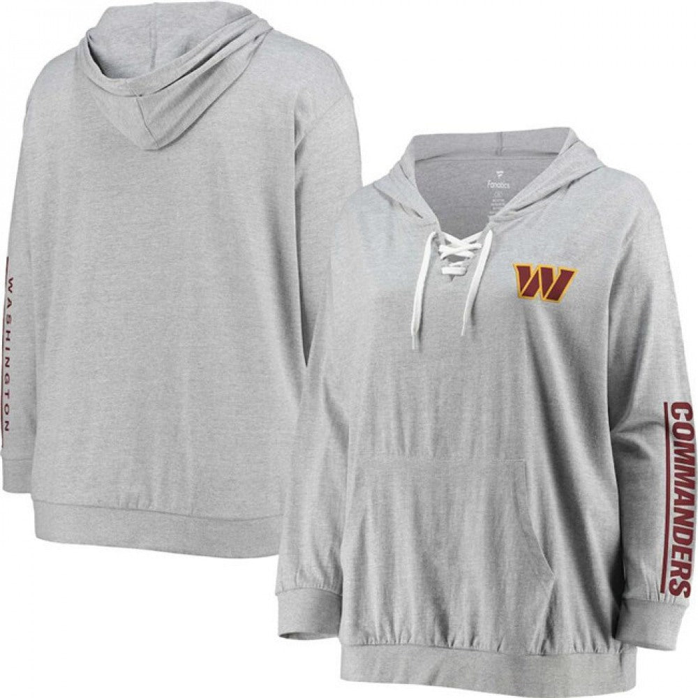 Women's Washington Commanders Heathered Gray Lace-Up Pullover Hoodie 