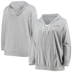 Women's Washington Commanders Heathered Gray Lace-Up Pullover Hoodie 