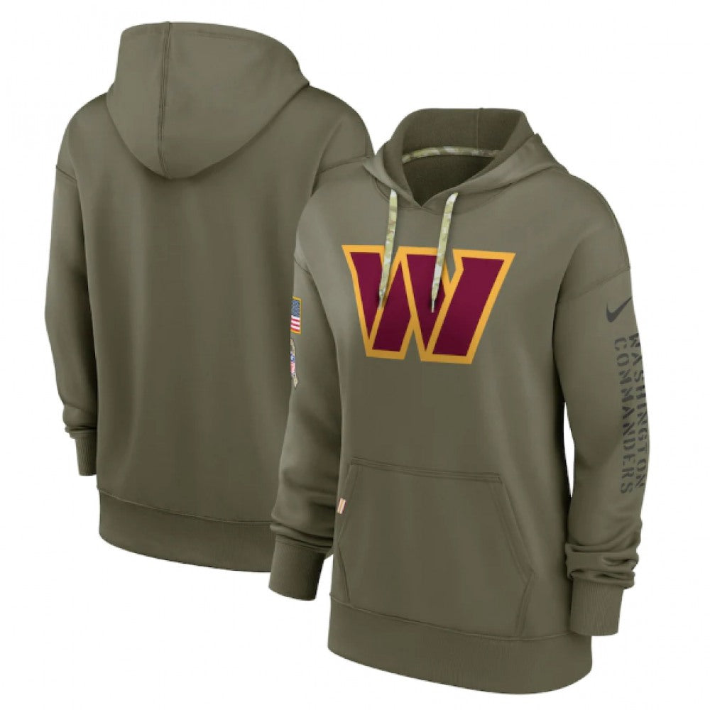 Women's Washington Commanders 2022 Olive Salute to Service Therma Performance Pullover Hoodie(Run Small) 