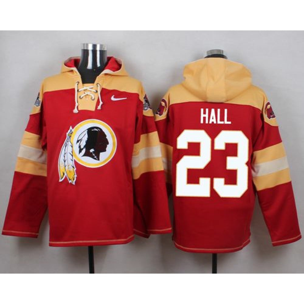 Redskins #23 DeAngelo Hall Burgundy Red Player Pullover NFL Hoodie 