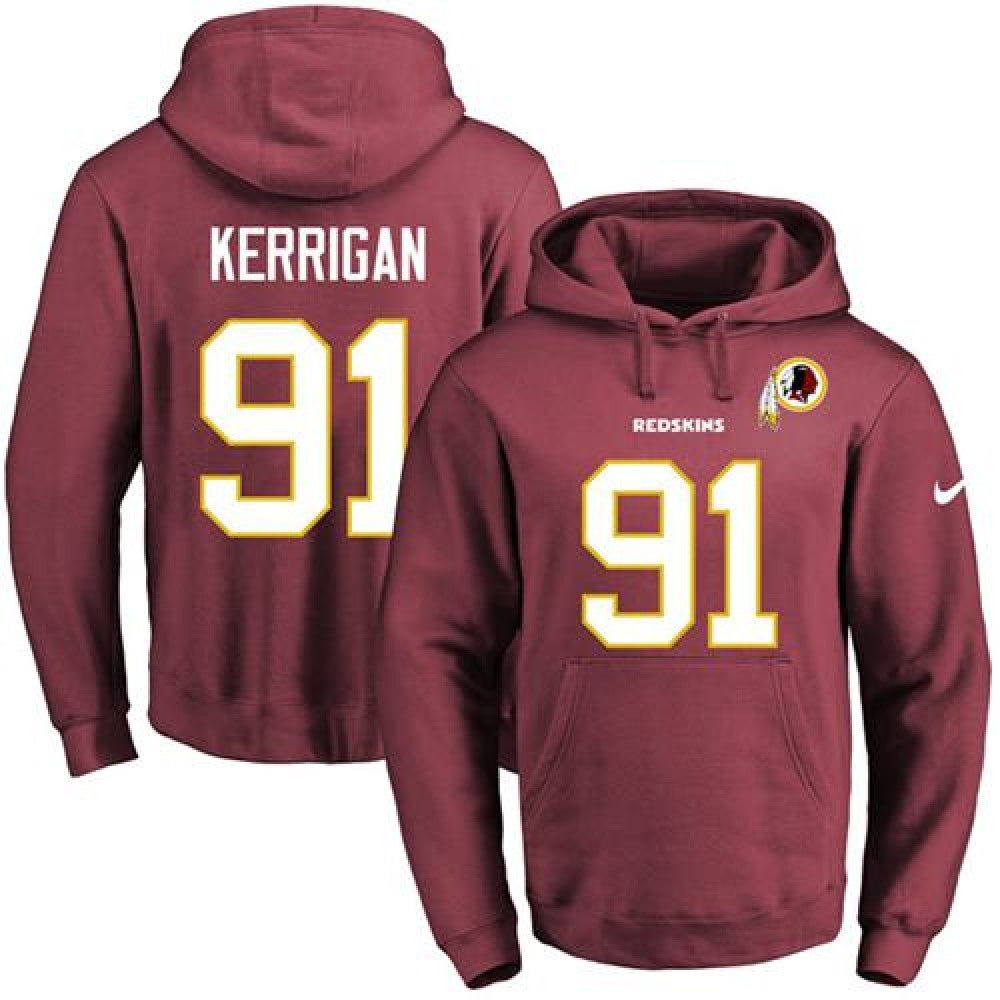 Redskins #91 Ryan Kerrigan Burgundy Red Name & Number Pullover NFL Hoodie 