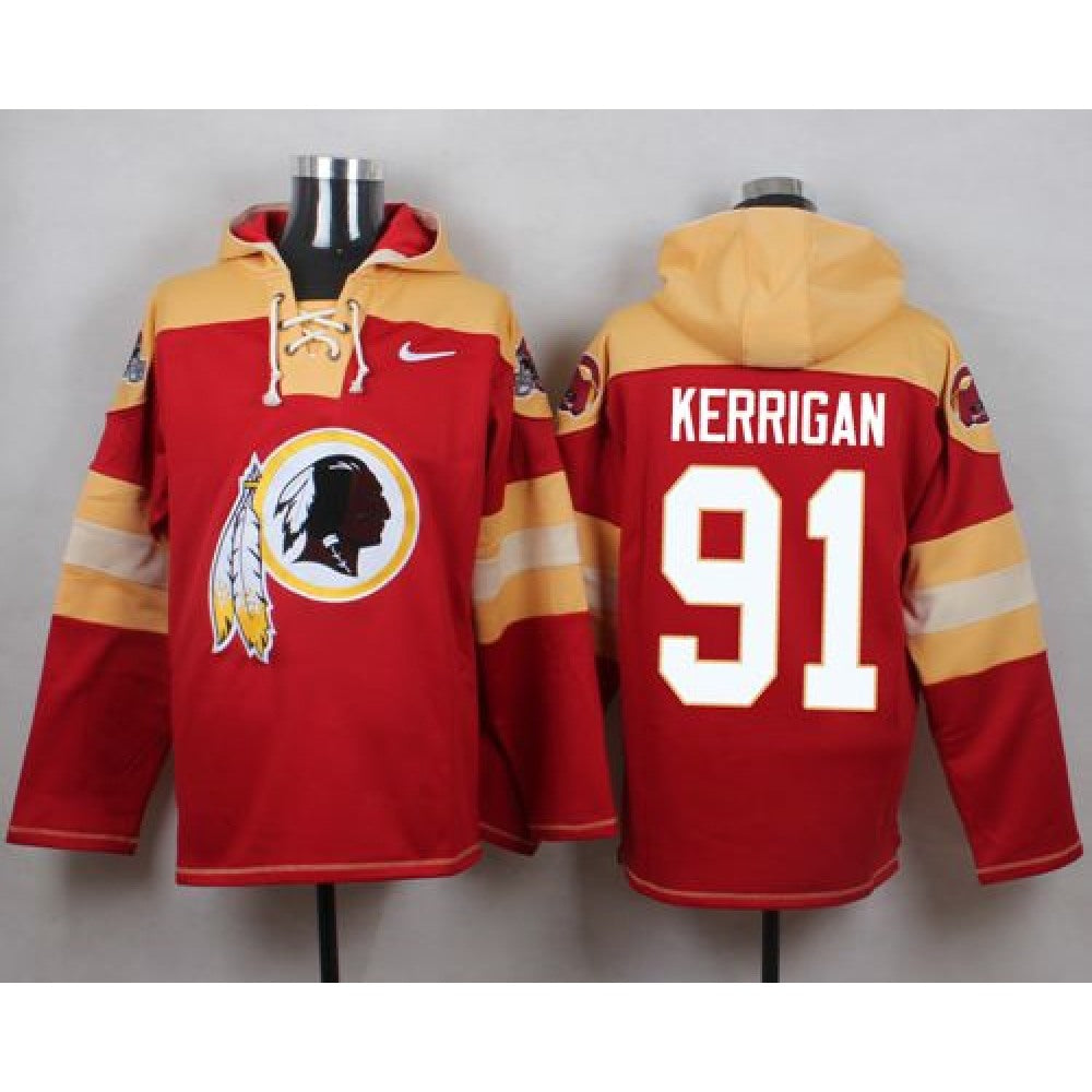 Redskins #91 Ryan Kerrigan Burgundy Red Player Pullover NFL Hoodie 