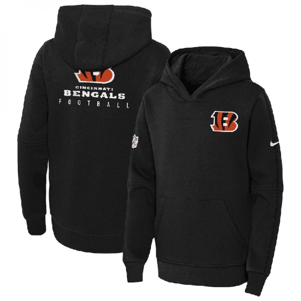 Youth Cincinnati Bengals Black Sideline Club Fleece Pullover Hoodie 