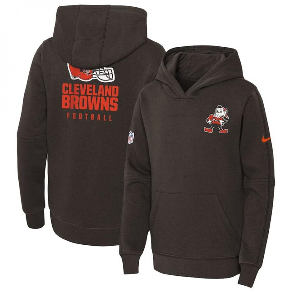 Youth Cleveland Browns Brown Sideline Club Fleece Pullover Hoodie 