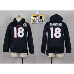 Broncos #18 Peyton Manning Navy Blue Super Bowl 50 Youth Pullover NFL Hoodie 