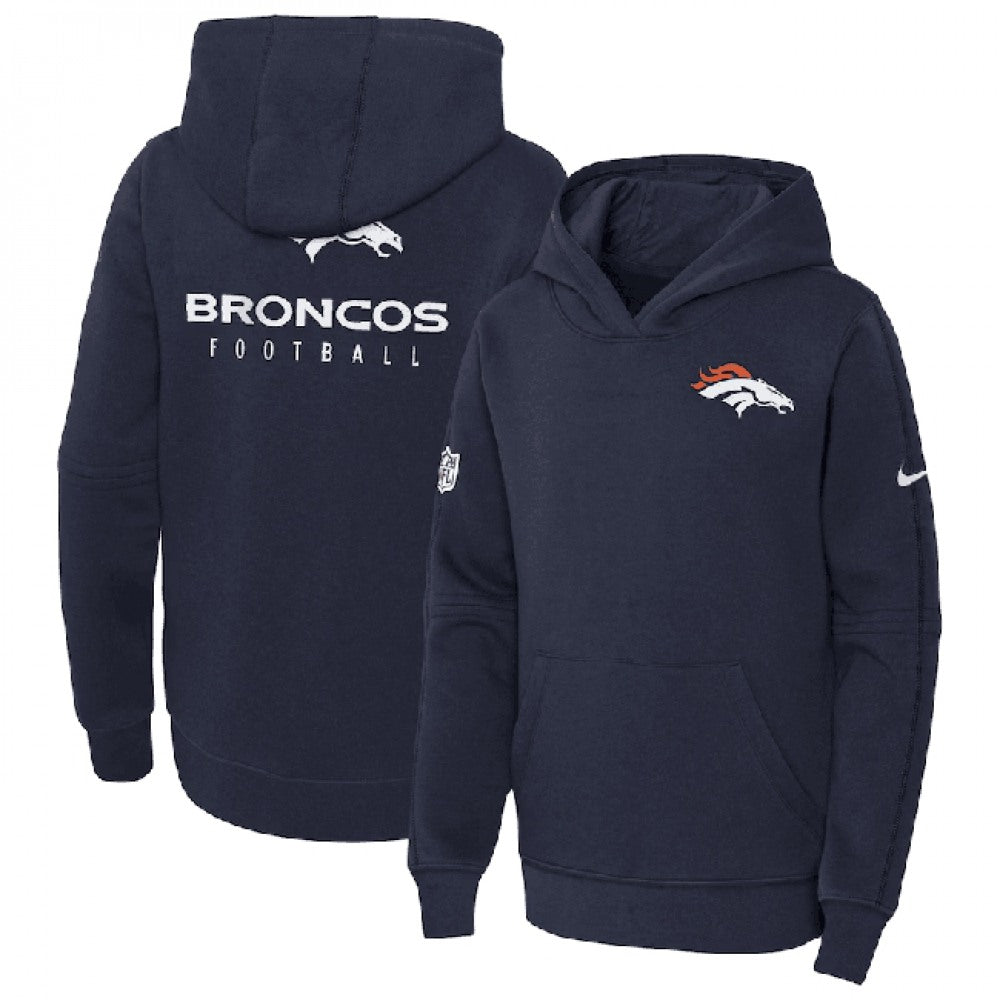 Youth Denver Broncos Navy Sideline Club Fleece Pullover Hoodie 