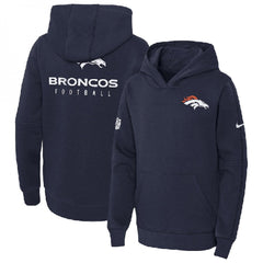 Youth Denver Broncos Navy Sideline Club Fleece Pullover Hoodie 