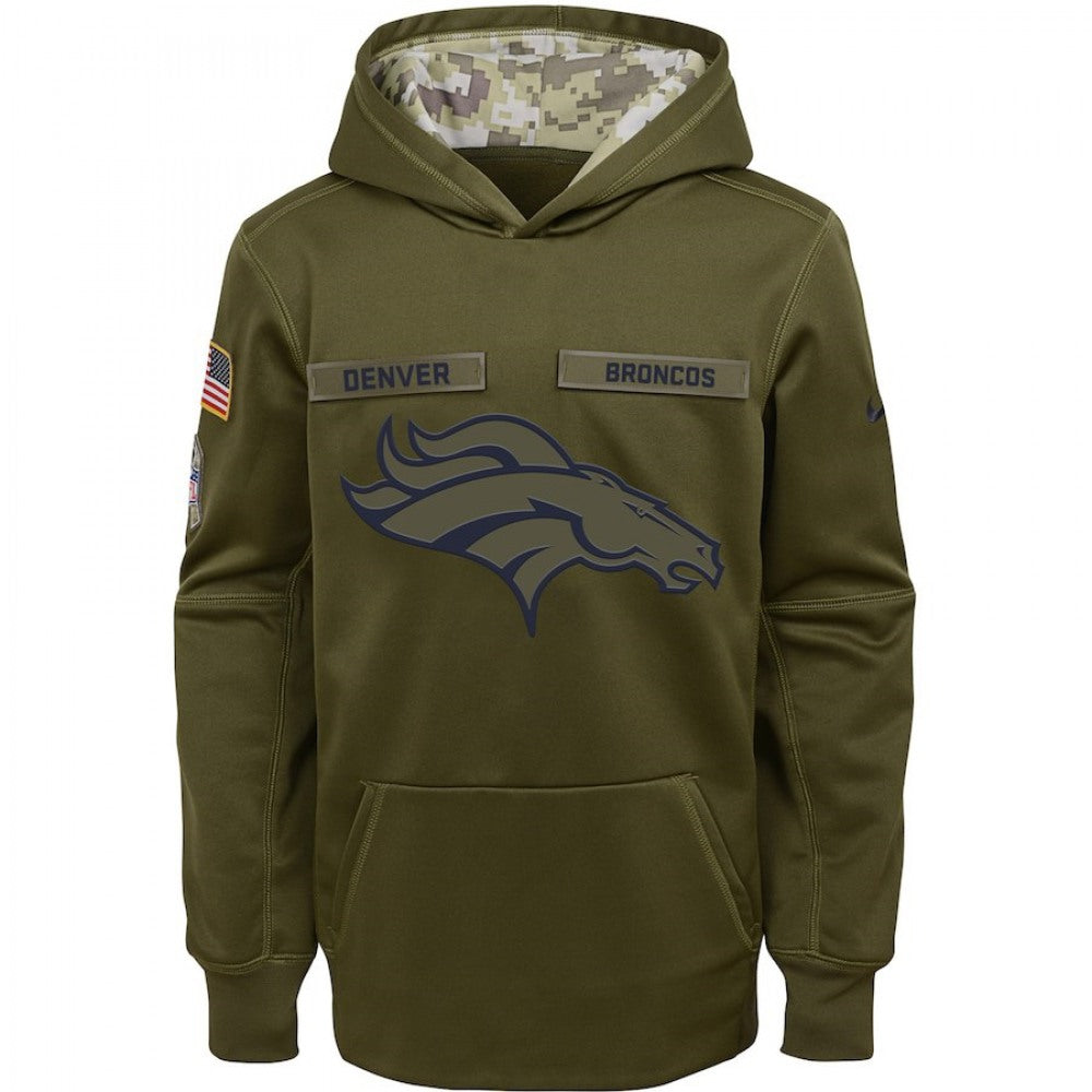 Youth Denver Broncos Olive Salute to Service Pullover Performance NFL Hoodie 