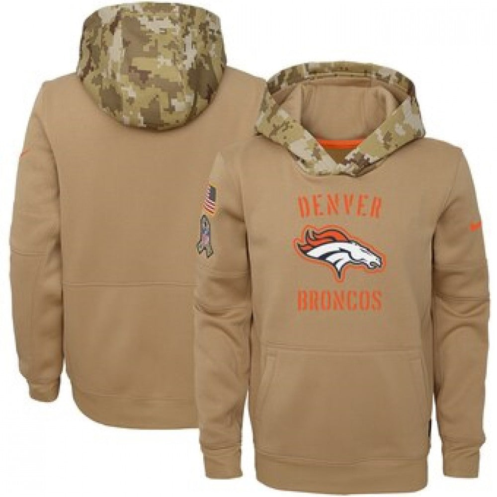 Youth Denver Broncos Khaki 2019 Salute to Service Therma Pullover Hoodie 