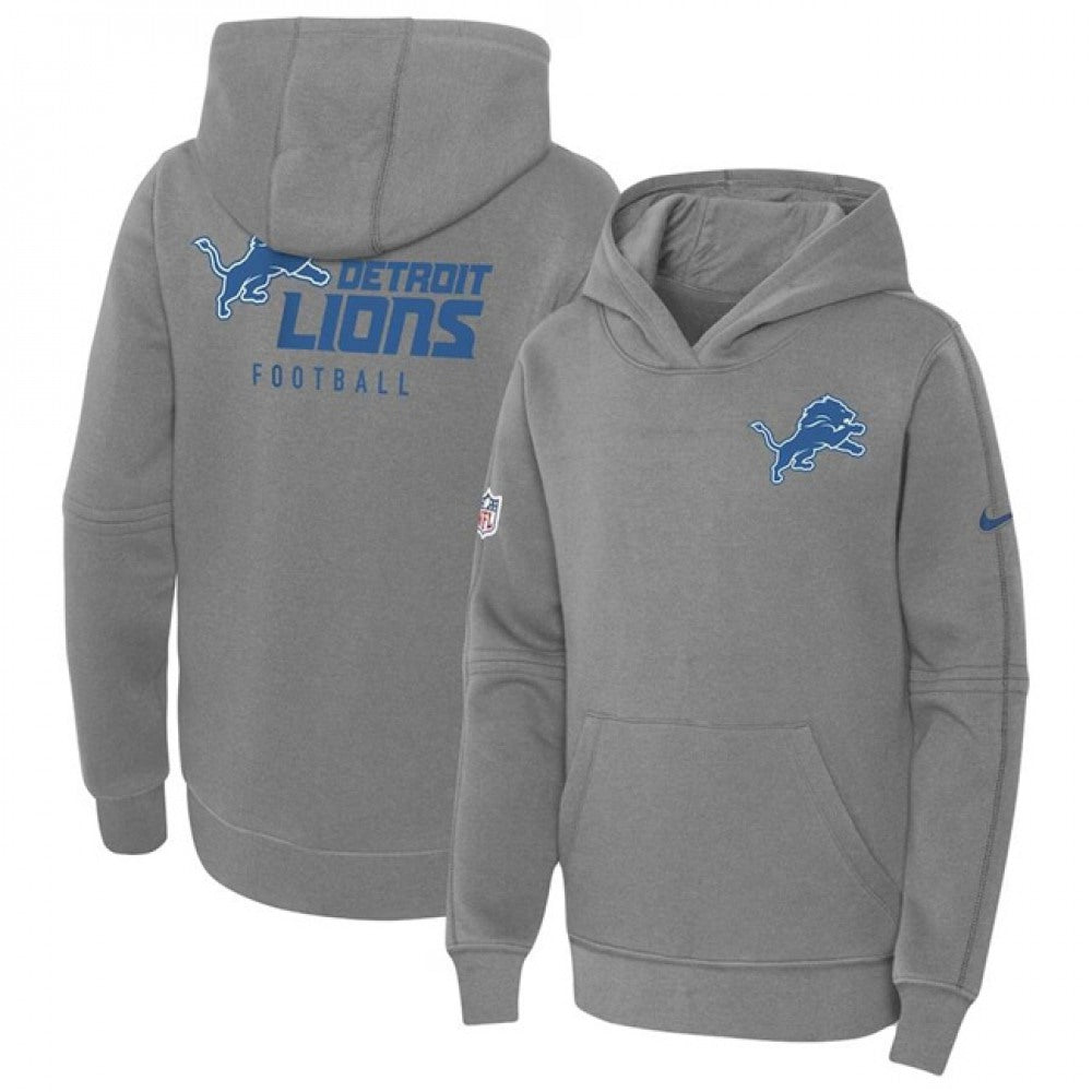 Youth Detroit Lions Grey Sideline Club Fleece Pullover Hoodie 