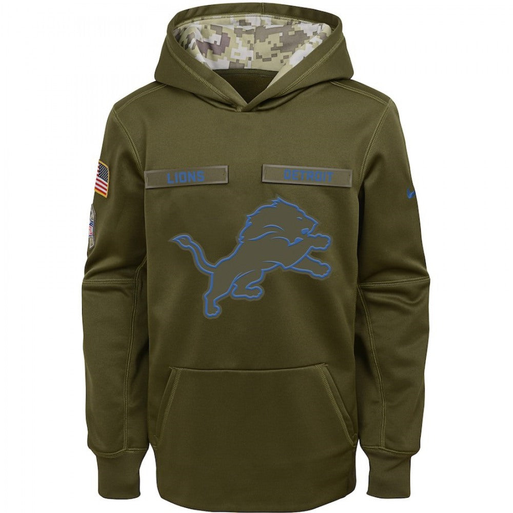 Youth Detroit Lions Olive Salute to Service Pullover Performance NFL Hoodie 