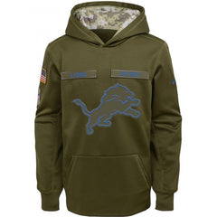 Youth Detroit Lions Olive Salute to Service Pullover Performance NFL Hoodie 