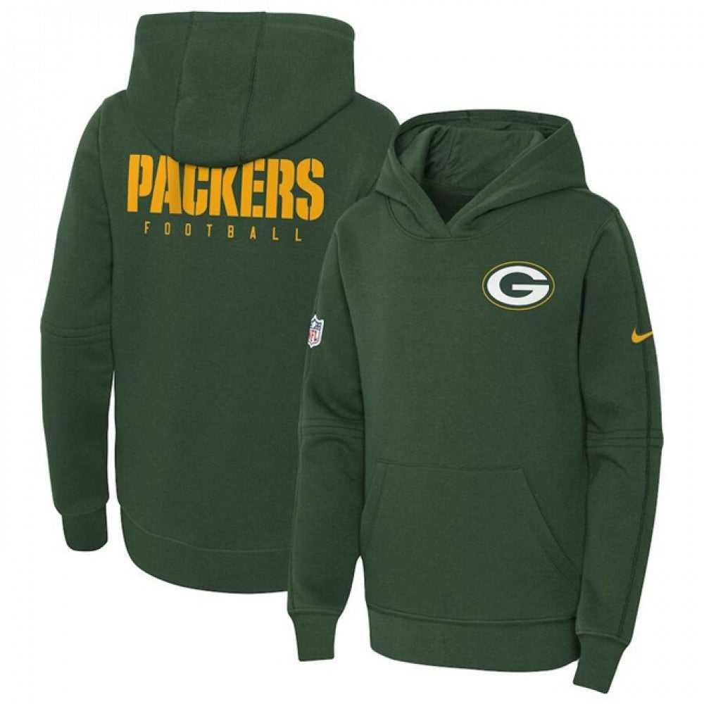 Youth Green Bay Packers Green Sideline Club Fleece Pullover Hoodie 