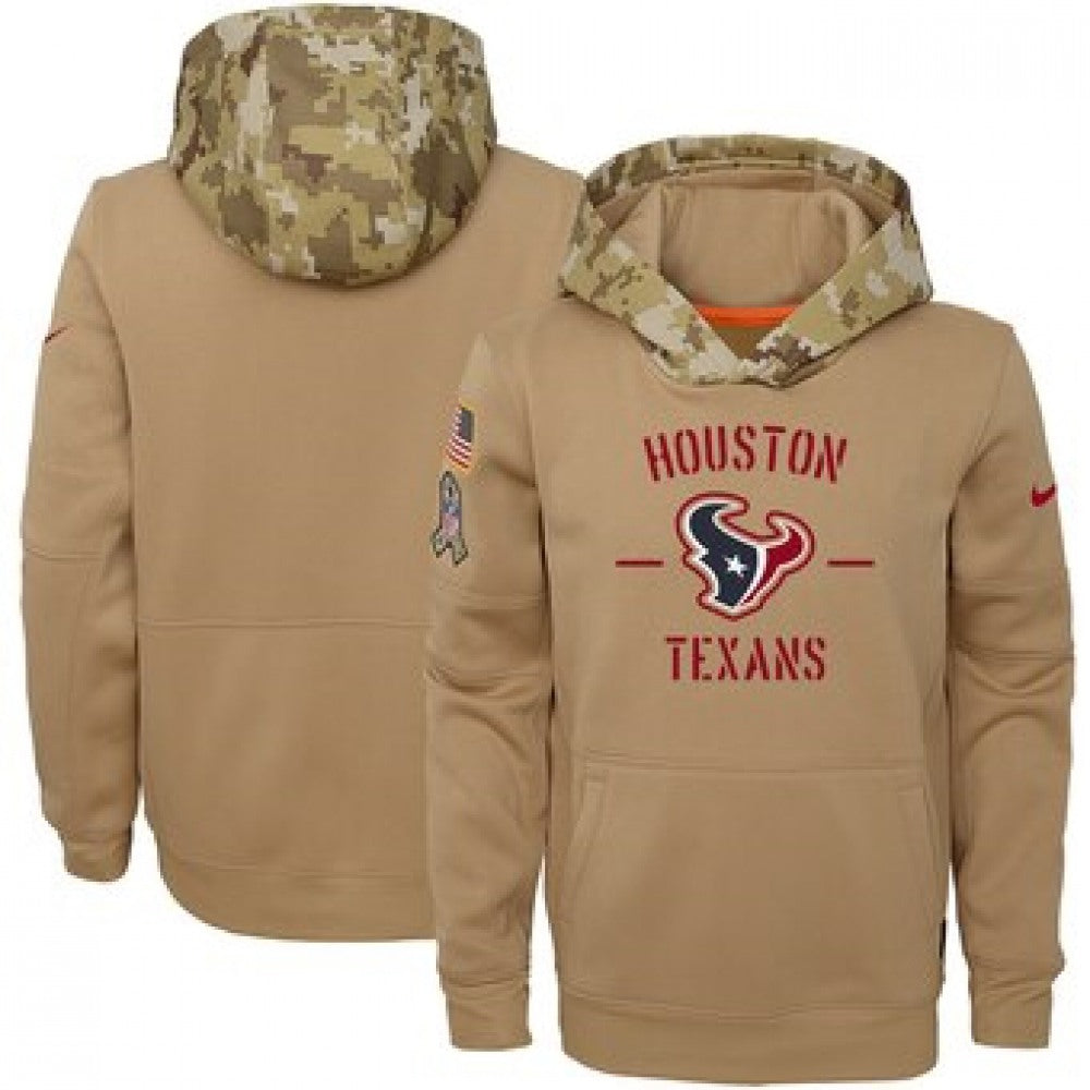 Youth Houston Texans Khaki 2019 Salute to Service Therma Pullover Hoodie 