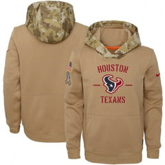 Youth Houston Texans Khaki 2019 Salute to Service Therma Pullover Hoodie 